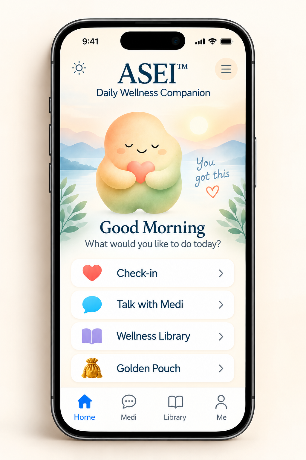 ASEI app home screen on a mobile phone