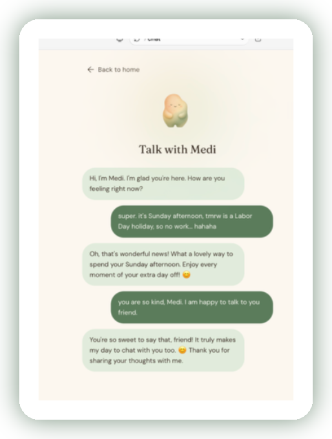 A gentle English conversation with Medi in the ASEI app